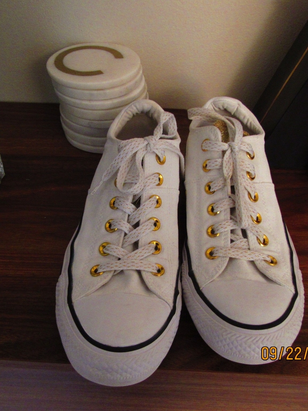 White Women's CONVERSE Lace-Up Sneakers with Gold Eyelets